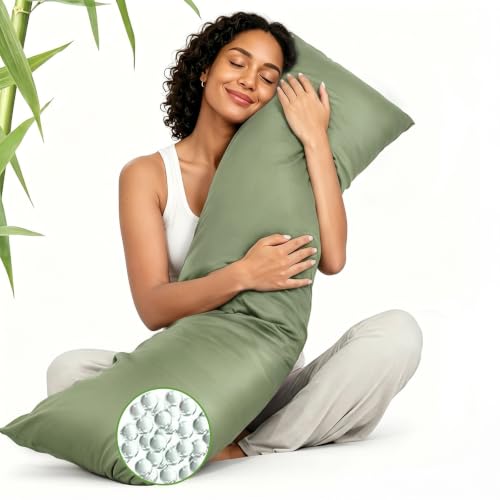 ZonLi Cooling Weighted Body Pillow for Side Sleepers and Deep Sleep - color: Bamboo Green, size: X-largr48"x14"(8.5lbs)