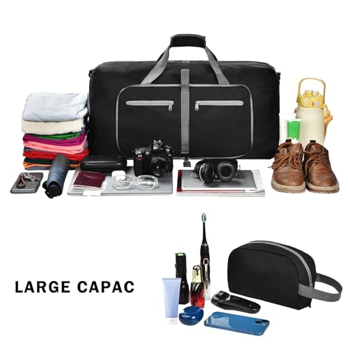 Felipe Varela Foldable Duffle Bag for Travel Weekend Overnight Gym Camping - color: A Black, size: 85L