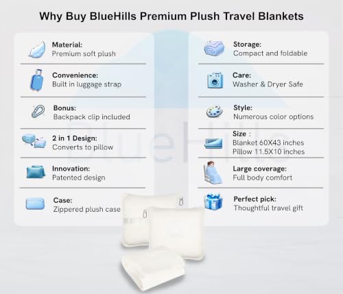 BlueHills Premium Soft Travel Blanket Pillow Combo Airplane - Ivory White - color: Ivory-1pk-t025