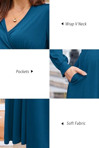 OUGES Women's Wrap Pregnancy Maxi V Neck Fall Baby Shower Maternity Dress - color: Blue, size: XX-Large