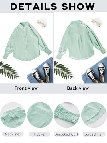 Womens Striped Oversized Button Down Shirts Long Sleeve Blouse Top - color: 1-green Striped, size: Small