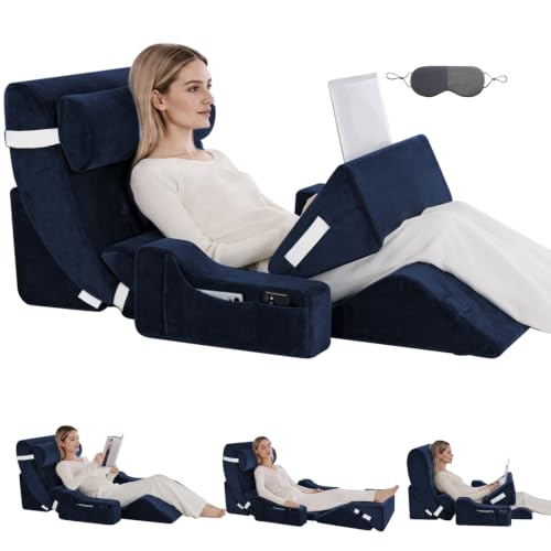 9PCS Bed Wedge Pillow Set for After Surgery ,23" Back Pillow for Bed - color: Navy, size: 9PCS-23.2''