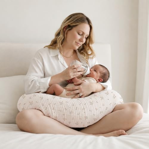MairMore 2 Pack Muslin Baby Nursing Pillow Covers，Cover Only - color: Pink Blossom