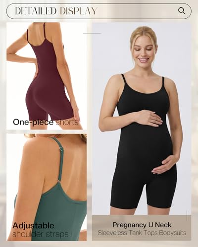 3 Pack Women's Maternity Jumpsuit Shorts - color: Burgundy, Sage Green, Black, size: Medium