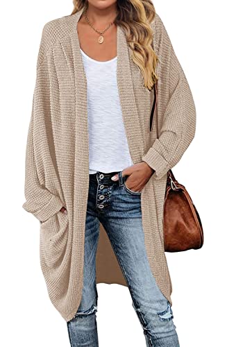 MEROKEETY Cardigan Sweaters for Women Oversized Long Cardigans Fall Outfits - color: Apricot, size: Large