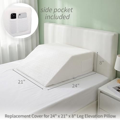 Wedge Pillow Cover for 24x21x8 Leg Elevation Cushion, Knee Pillow Cover, Hypoallergenic Replacement Pillowcase with Zipper & Pockets - color: White