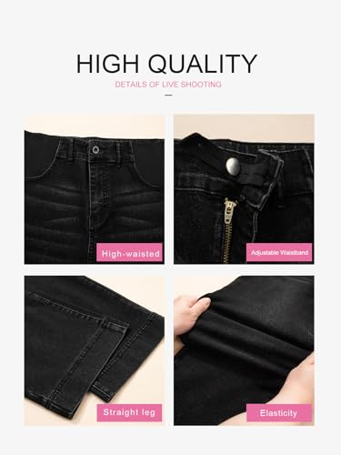 BLENCOT Women's Maternity Jeans High Waisted Wide Leg Pregnancy Pants - color: Black, size: Medium