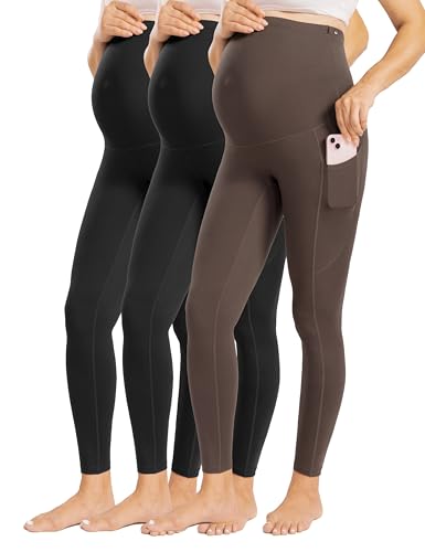 Enerful Maternity Leggings for Women - color: 3pack Black/Black/Coffee, size: Small