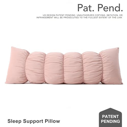 Pat. Pend. Segmented Body Pillow for Side Sleepers, 47 Inch, Pink - color: Pink, size: 47"*15.7"