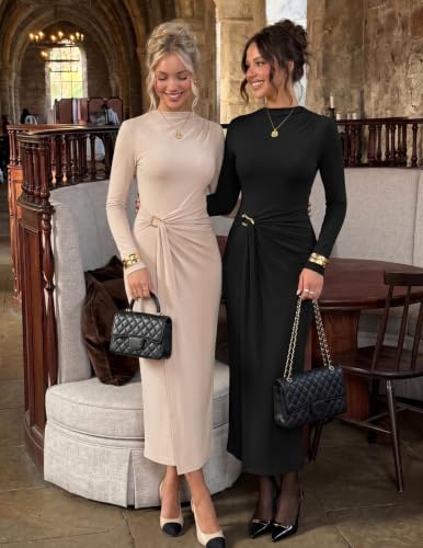 ZESICA Womens Fall Long Sleeve Wedding Guest Midi Dresses - color: Black, size: X-Small