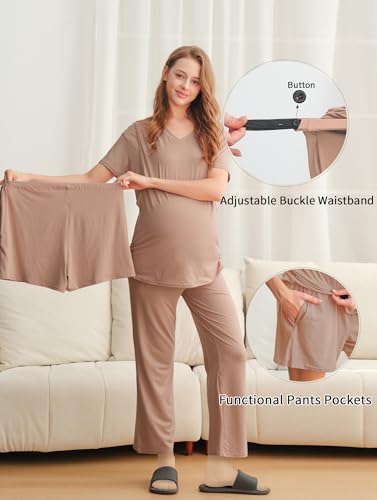 DANSHOW Maternity Nursing Pajama Set Postpartum Lounge PJS - color: Light Pink, size: XX-Large