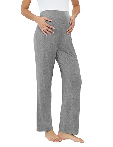 Joyaria Bamboo Viscose Maternity Sweatpants Over Belly Lounge Pants - color: Grey, size: Large