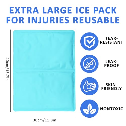 Large Nylon Gel Ice Pack - Reusable No-Strap Cold Therapy Pad, Flexible for Back/Neck/Thighs, Full Coverage Pain Relief for Home/Office (1 Pack)