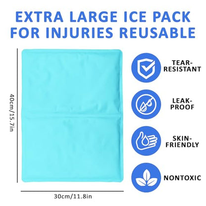 Large Nylon Gel Ice Pack - Reusable No-Strap Cold Therapy Pad, Flexible for Back/Neck/Thighs, Full Coverage Pain Relief for Home/Office (1 Pack)