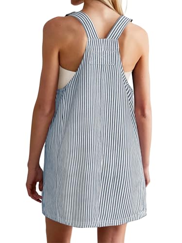 Yousify Womens Casual Denim Dress Striped Overalls Romper Jean Dress - color: Blue, size: Large