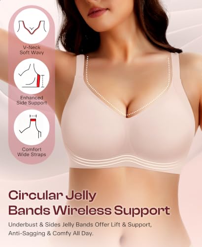 Werena Jelly Minimizer Bras for Women Wireless Plus Size Push Up Bra - color: Pink, size: Medium