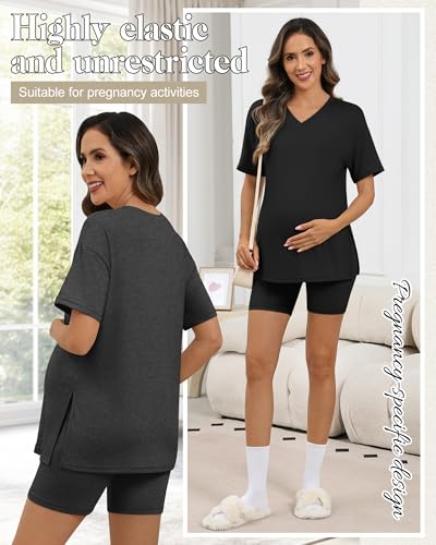 2 Pack Women Maternity Set Pregnancy Outfit - color: Dark Gray, Black, size: Medium