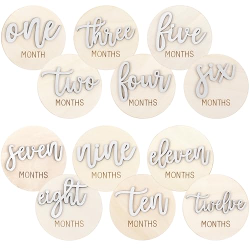 6 PCS Baby Monthly Milestone Cards Double Sided Wooden 3D Milestone - color: White