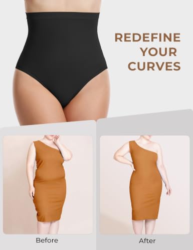 Tummy Control Shapewear, High Waisted Seamless Body Shaper Panties - color: Black, size: XX-Large