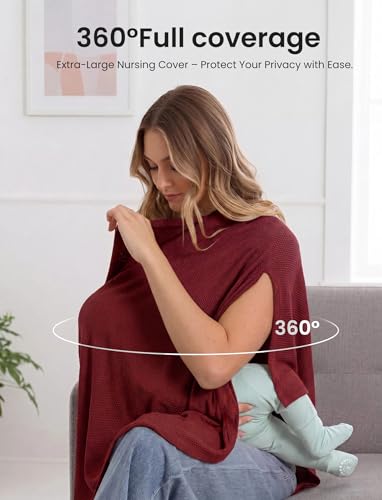 PATPAT Mesh Nursing Cover, Breathable Solid Knit Poncho, Burgundy - color: Burgundy