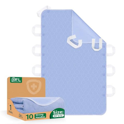 Incontinence Bed Pads Washable with 10 Handles for Bedridden Care, 34"x72" - color: Blue, size: 34"x72"-1 pc