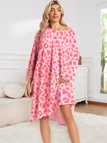 CRIPOM Plus Size Moo Moos for Women Oversized Sleep Shirts with Pockets - color: Pink Leopard