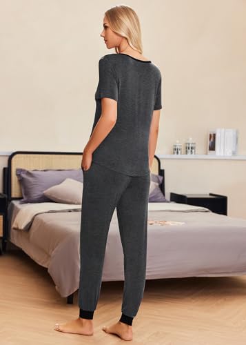 Ekouaer Pajamas for Women Set 2 Piece Fall Sleepwear with Pockets - color: Dark Gray, size: Medium
