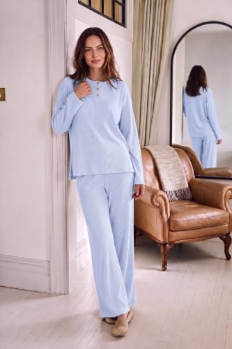Ekouaer Womens Pajama sets Long Sleeve Cozy 2 Piece Matching Lounge Set - color: Baby Blue, size: Small