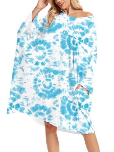 CRIPOM Plus Size Moo Moos for Women Oversized Sleep Shirts with Pockets - color: Blue Tie Dye