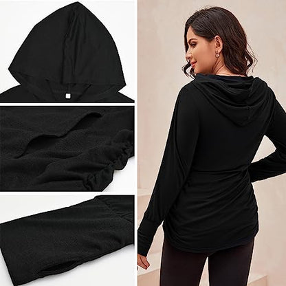 DEBELLY Maternity Sweatshirt Zip Up Hoodie Pockets Pregnancy Postpartum - color: Black, size: Large