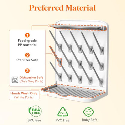 Lifewit 15-Hooks Baby Bottle Drying Rack for Countertop - size: Large-15 Hooks