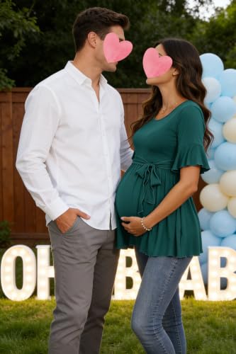 Women's Ruffle Maternity Tops Short Sleeve Wrap Tie Front Shirts Pregnancy Clothes - color: Emerald Green, size: Large