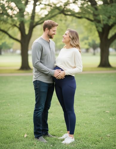 Women's Fleece Lined Maternity Leggings - color: Navy Blue, size: Medium