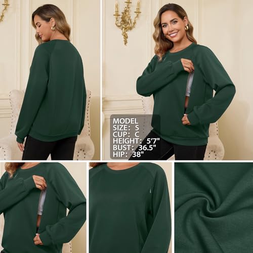 DEBELLY Nursing Friendly Sweatshirt for Breastfeeding Dual Zippers - color: Dark Green, size: Large