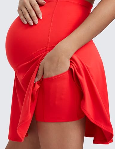 CRZ YOGA Maternity Flowy Tennis Skirts - color: Deep Red, size: Large