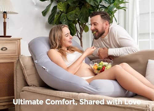 Momcozy Cooling Pregnancy Pillow - Dreamlign U Pro Maternity Pillow - color: Grey -Cooling Fabric