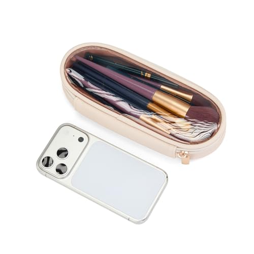 Wrangler Travel Makeup Bag 2pcs Set Cosmetic Bag with Makeup Brush Holder - color: Solid Beige