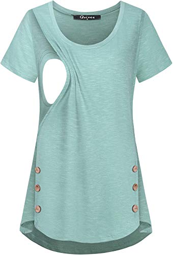 Quinee Women's Casual Button Side Nursing Tops Maternity Breastfeeding Tunic - color: Mint Green, size: Small