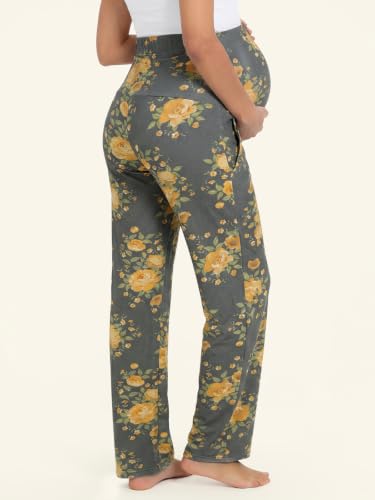 Summer Mae Viscose Maternity Pants Pregnancy Pajama Lounge Pant with Pocket - color: Grey Marigold, size: Medium