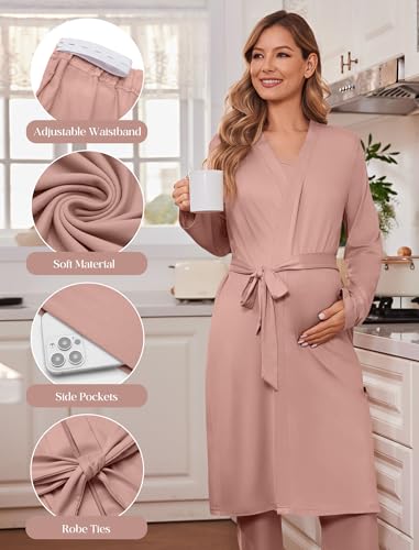 Maternity Sets Labor and Delivery Gown Postpartum Essentials Nursing Pajama - color: Dusty Pink, size: Small