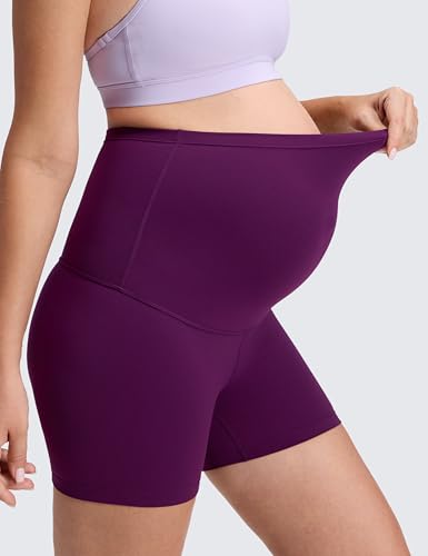 CRZ YOGA Maternity Biker Shorts 4" - color: Plum Magenta, size: X-Small