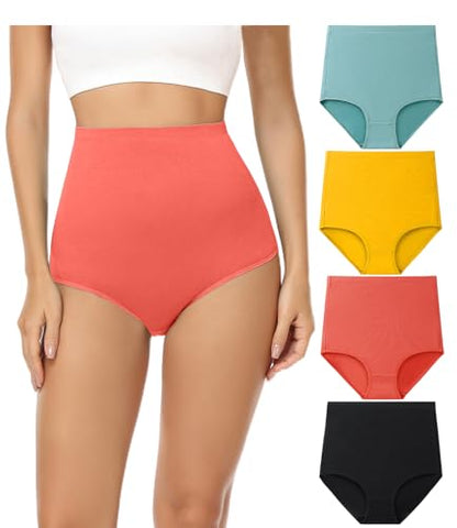 wirarpa Women's Underwear Cotton Super High Waisted Briefs Stretch Full Coverage Panties 4 Pack - color: Multicolora2, size: 3X-Large