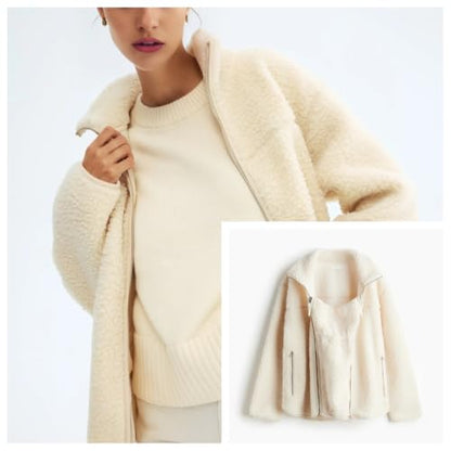 Maternity Coat Winter Mom Cozy Thicken Coats Fleece Sherpa Jacket - color: Cream, size: Small