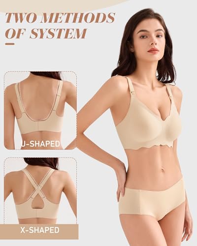 Wireless Nursing Bras for Breastfeeding, Seamless Maternity Bras Pregnancy Bralette No Underwire - color: Nude, size: Large