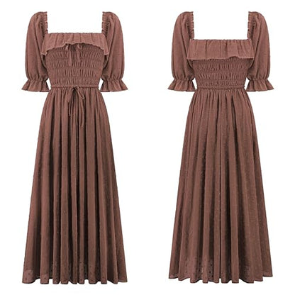 R.Vivimos Women Summer Cotton A Line Flowy Long Dresses - color: Brown#2, size: Medium