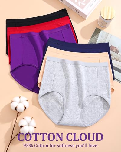 Annenmy High Waisted Panties Women's Cotton Underwear Full Coverage Briefs Soft Breathable Stretch Briefs Regular & Plus Size - color: Multicolor-b, size: Small