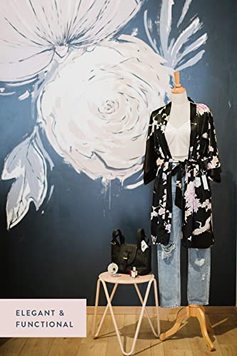 KIM+ONO Satin Short Kimono Robe for Women - color: Chrysanthemum & Crane - Rust