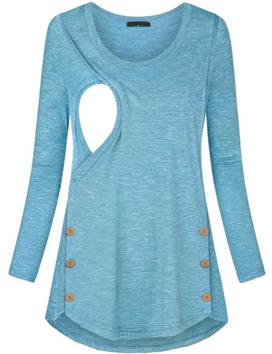 connche Women's Button Side Maternity Tunic Nursing Tops for Breastfeeding - color: Blue, size: Medium
