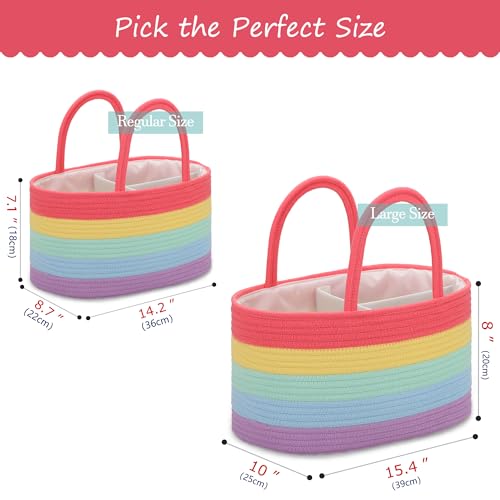 COMSE Large Cotton Rope Baby Diaper Caddy Organizer with Handles, Rainbow - color: Rainbow, size: Large