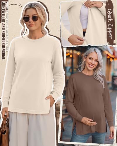 Ficerd 3 Pack Womens Nursing Tops for Breastfeeding - color: Cream, Khaki, Brown, size: Small